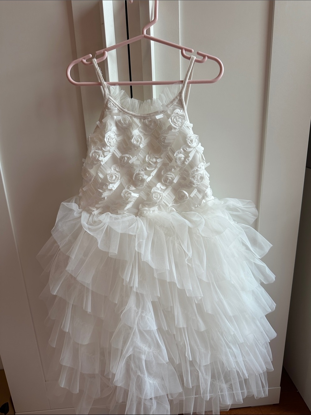 Girls White Floral Tulle Dress
